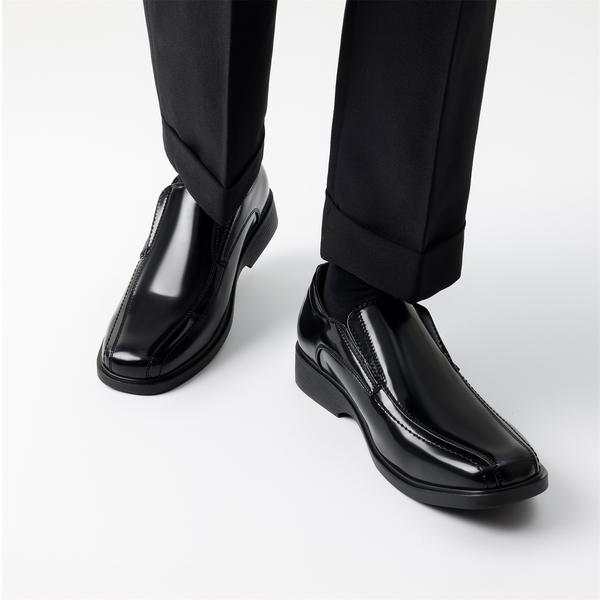 Men's Square-Toe Slip-On PU Leather Loafers - BLACK PAT - 1